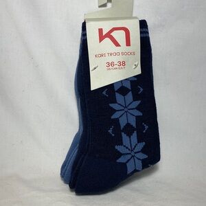 Kari Traa VINST Wool-blend Blue Nordic-inspired Crew socks NWT 2 pair pack